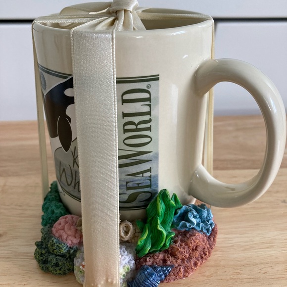 Sea World Orlando Killer Whale Shamu Mug & Coral Reef Coaster NEW Vintage Retro - Picture 3 of 6